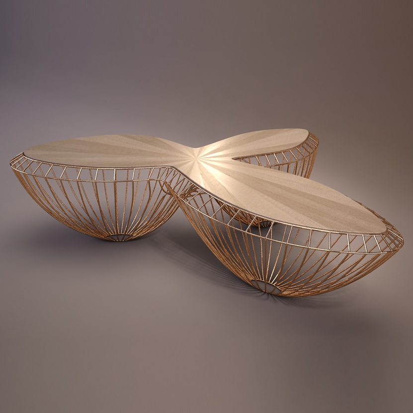 Balika Coffee Table set with gold-toned wire-frame design and petal-shaped tops