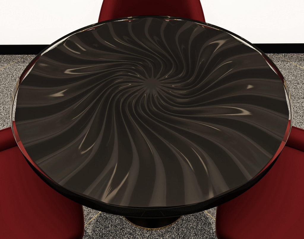 Black Ballerina Dining Table with lacquered wood and swirling reflective pattern