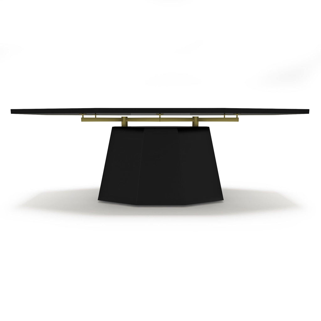 Black Line River Dining Table with rectangular top and gold support beam