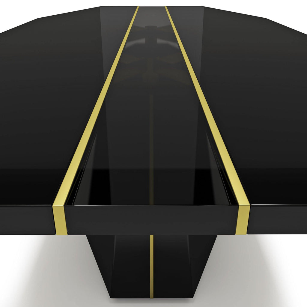 Glossy Black Line River Dining Table with Gold Stripe Inlays for Elegant Dining Spaces
