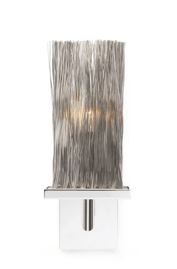 Broom Wall Lamp featuring modern metallic wire shade and clear acrylic wall lamp design