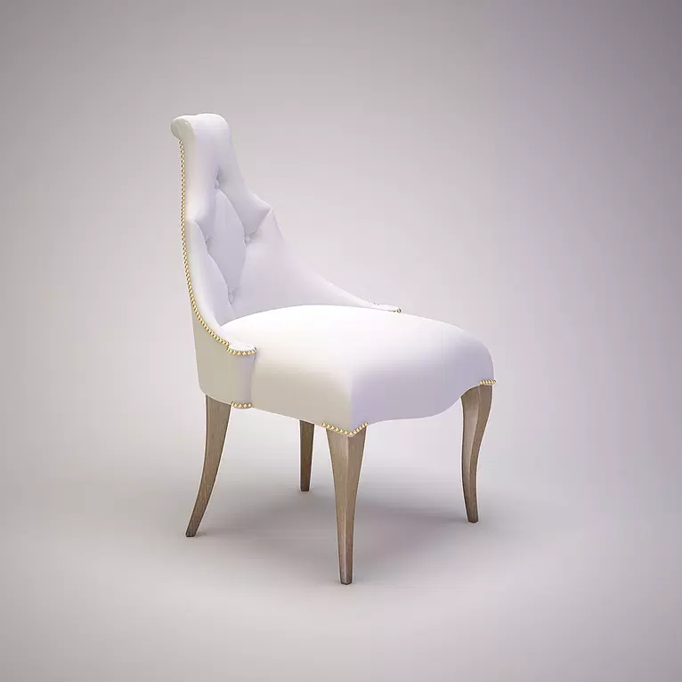 Cali Chair white upholstered dining chair with high back button tufting and brass nailhead trim