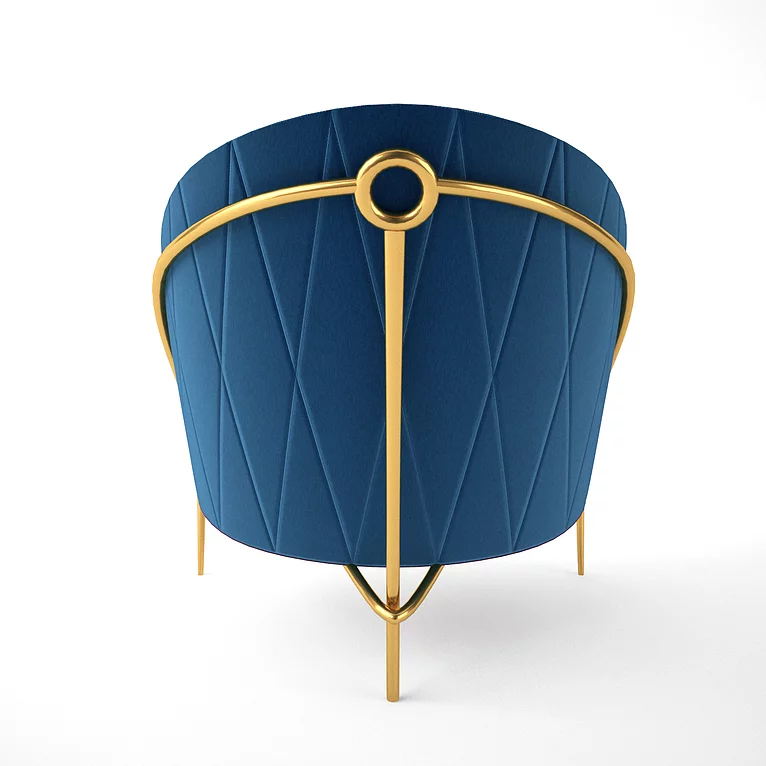 Blue velvet Caliza Chair with gold metal frame and legs for stylish living spaces
