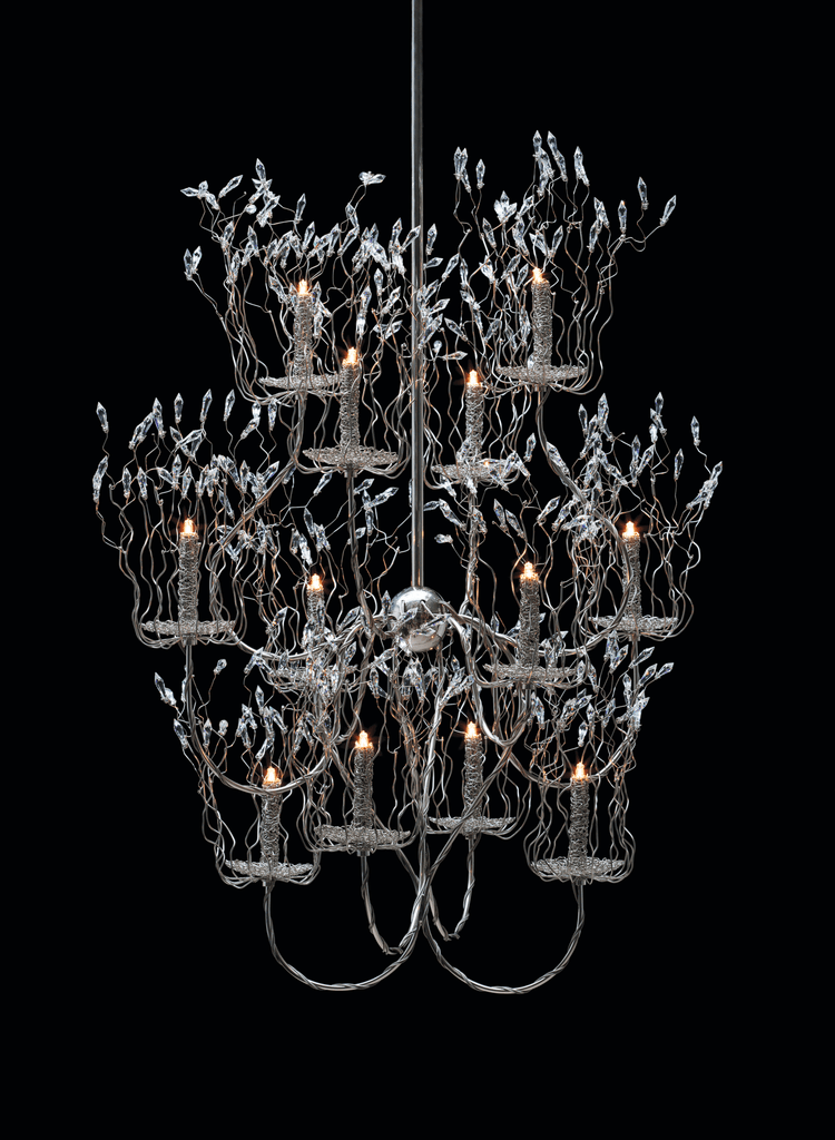 Ornate multi-tiered Spirits Chandelier Round with crystal accents and faux candle lights