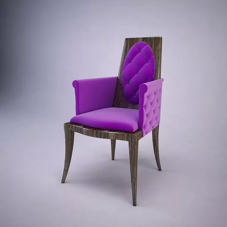 Canvas Chair wooden armchair with purple upholstered seat and tufted oval backrest