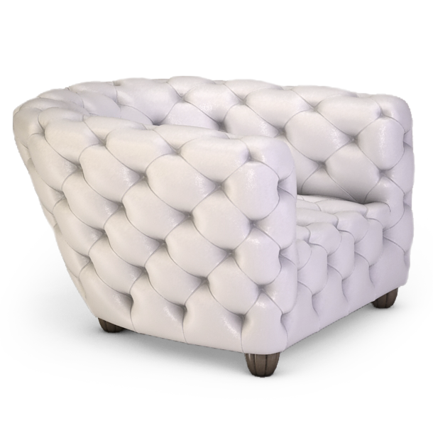 White tufted leather Cibolo Chair with dark wooden feet for stylish comfort