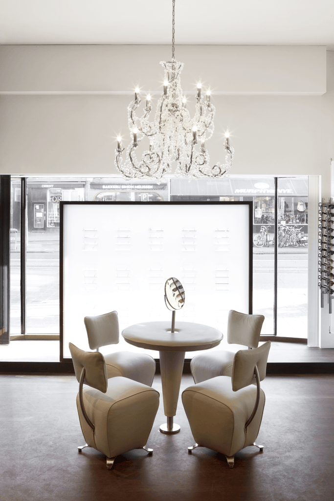 Clear crystal Coco Chandelier Conical with twelve lights, elegant chandelier conical design