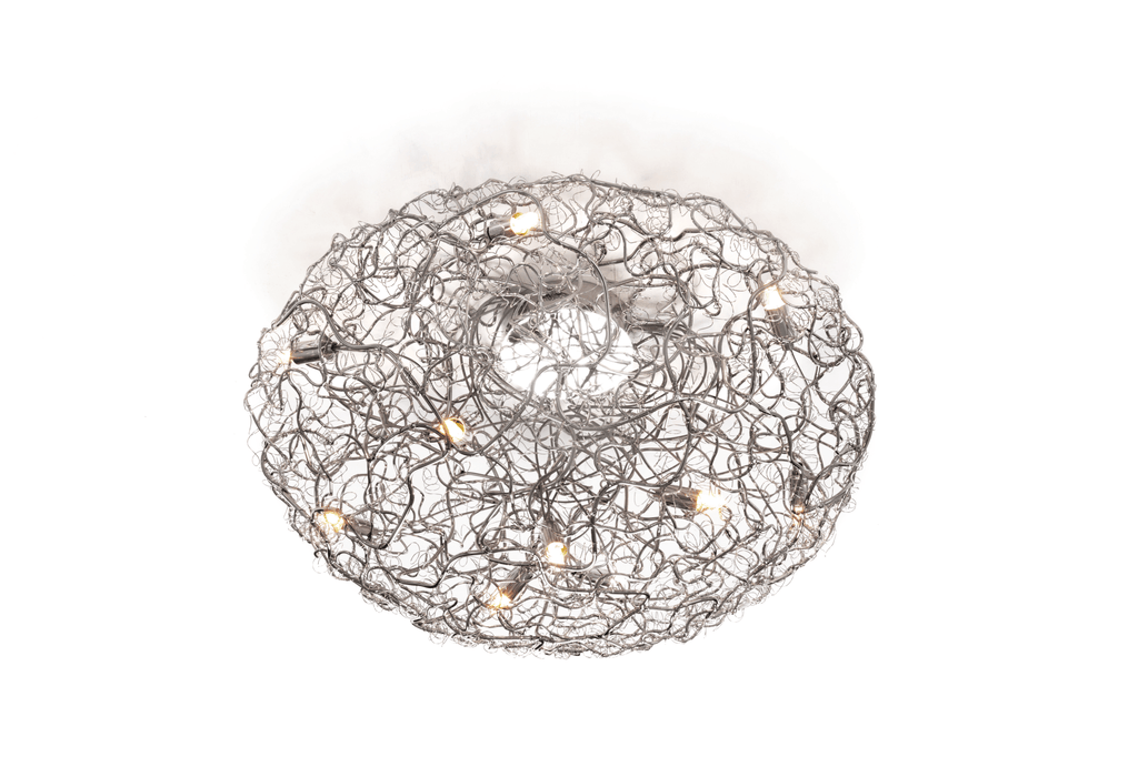 Modern spherical Crystal Waters Ceiling Lamp Round with tangled wire design and small bulbs