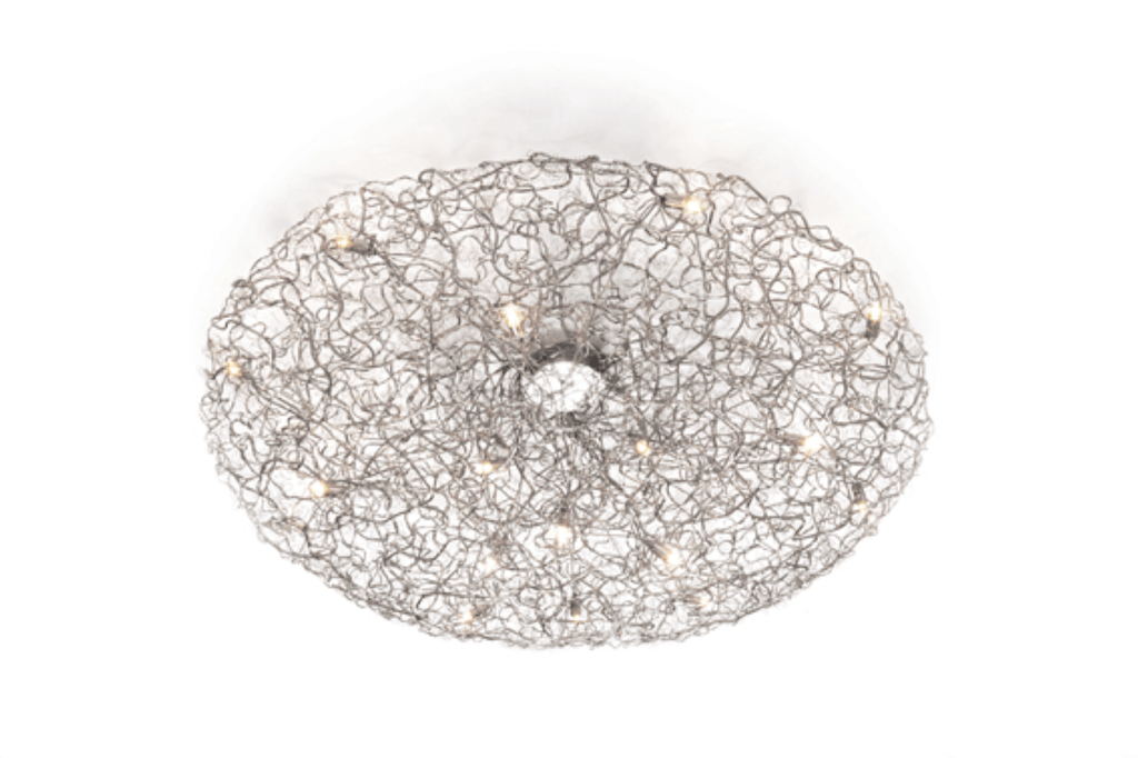 Crystal Waters Ceiling Lamp Round with intertwined silver wire and embedded LED lights