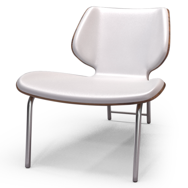 White upholstered Cue Lounge low-profile lounge chair with wooden frame and metal legs