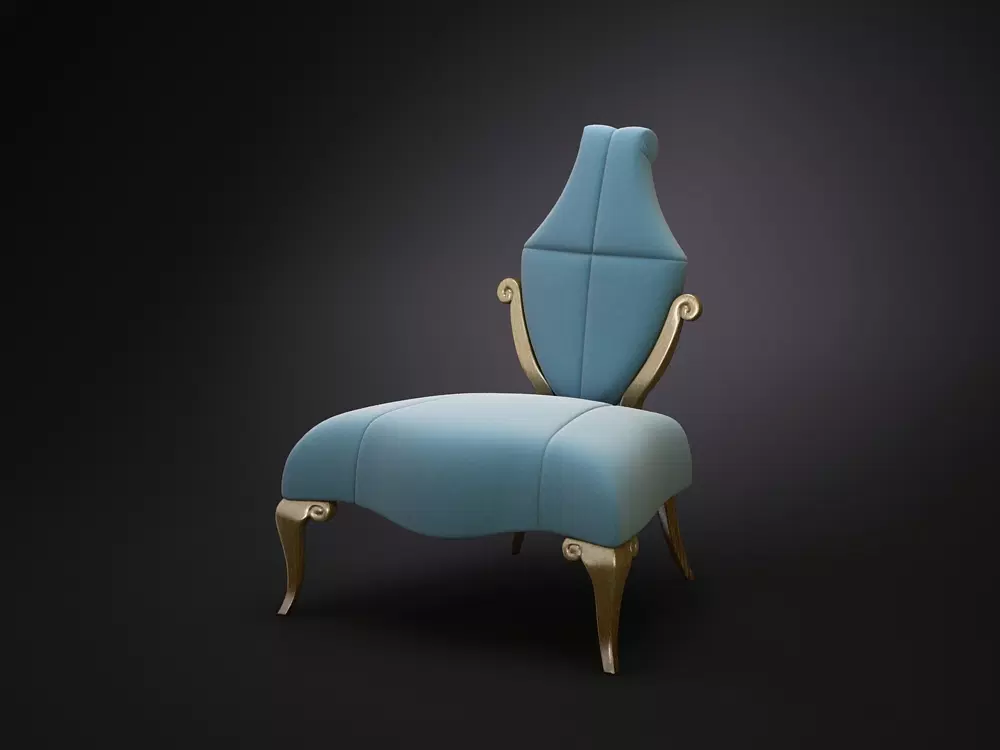 Teal upholstered Culina Chair with ornate gold legs and arm supports for stylish seating