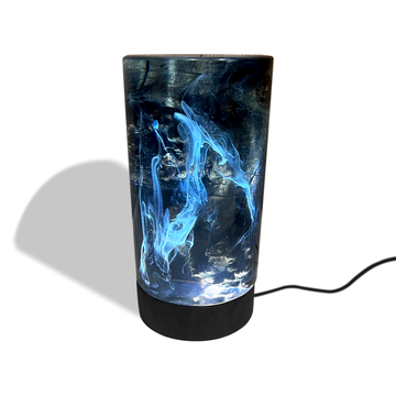 dark ocean cylinder table lamp, modern table lamp, ocean-themed table lamp, resin table lamp, led table lamp, white table lamp, maya blue table lamp, ghost white table lamp