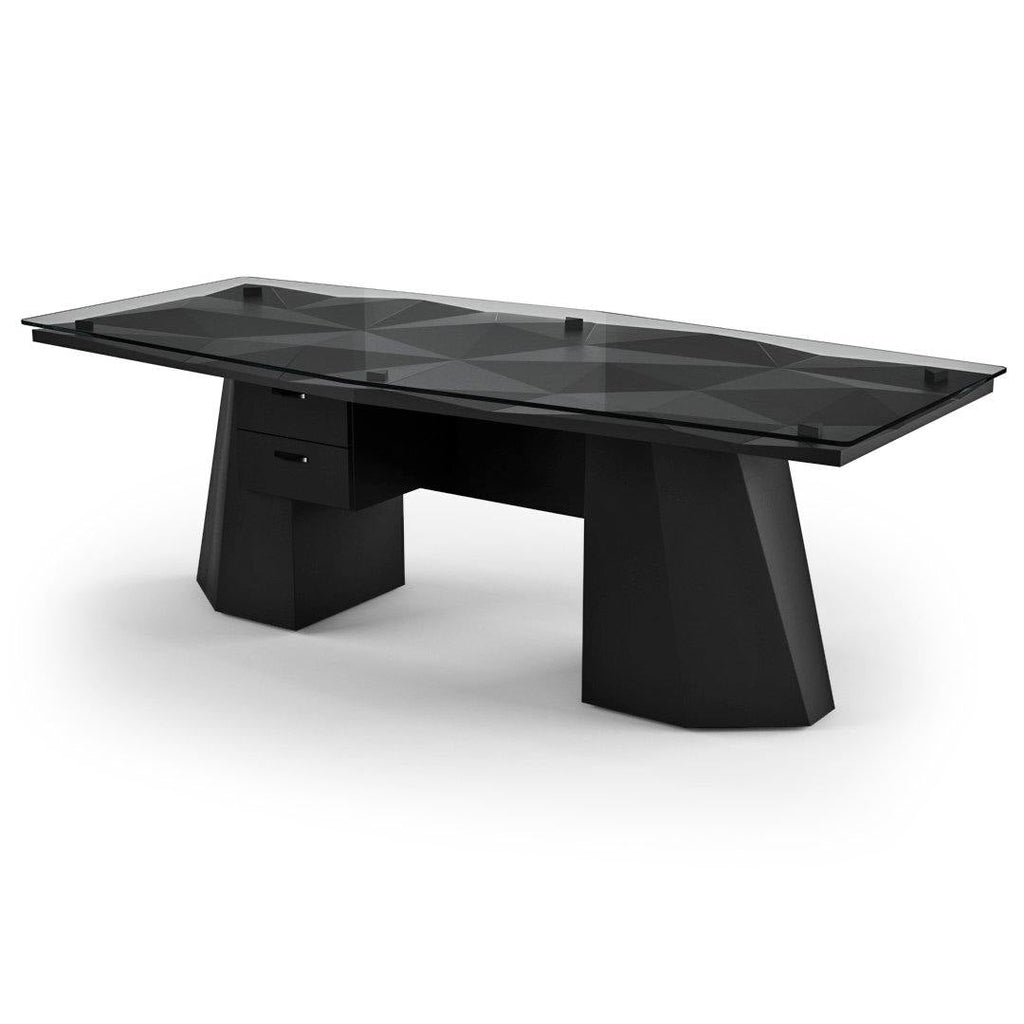 Diamond Deluxe Office Desk featuring a sleek black design with glass top and drawer