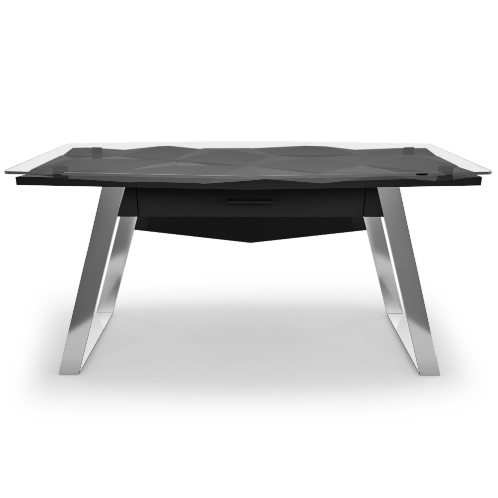 Modern Diamond Home Office Desk with black top and chrome legs for stylish workspaces