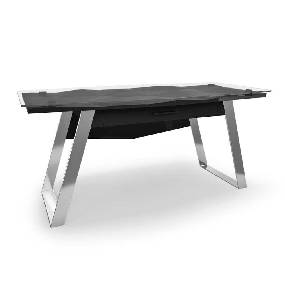 Modern black Diamond Home Office Desk with glass top and polished chrome legs