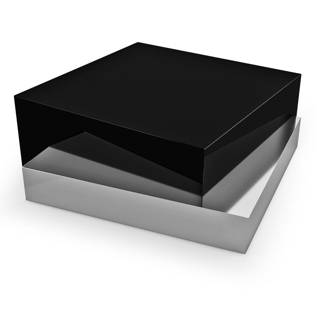 Modern black top Docimium Lacquered Coffee Table with silver angled base