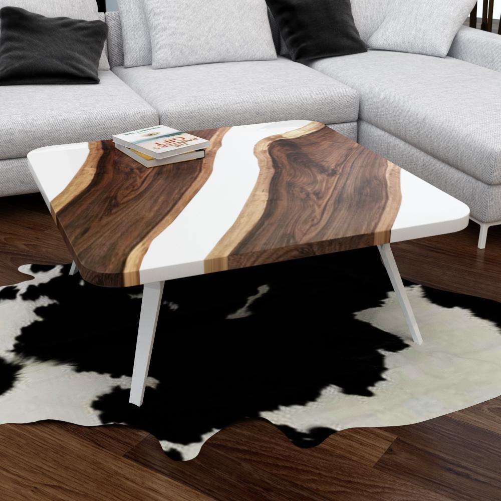 W&L Dozza Walnut Coffee Table with white resin and natural wood slab top