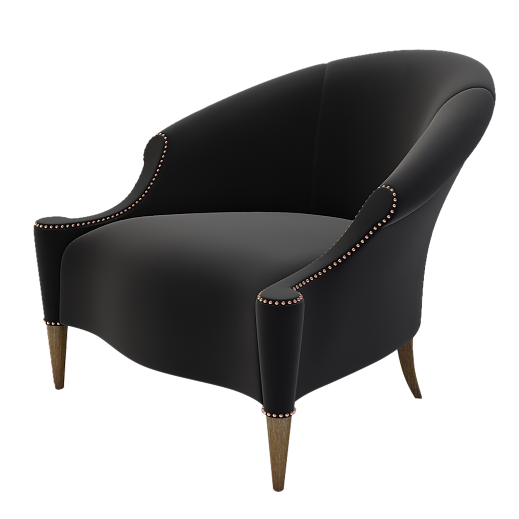 Eden Roc Chair black barrel armchair with nailhead trim and wooden legs for stylish seating