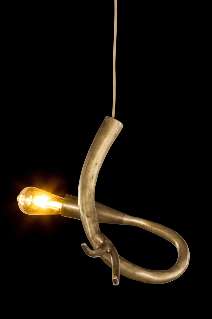 Bronze-colored snake-like pendant light with Edison bulb from Edisons Tail Element 4