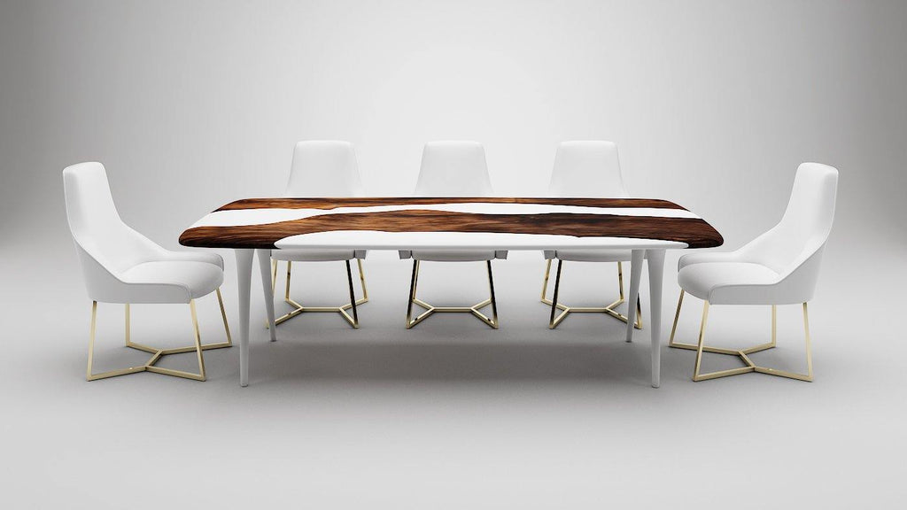 White Elysion Walnut Wood River Dining Table - ARDITI COLLECTION®