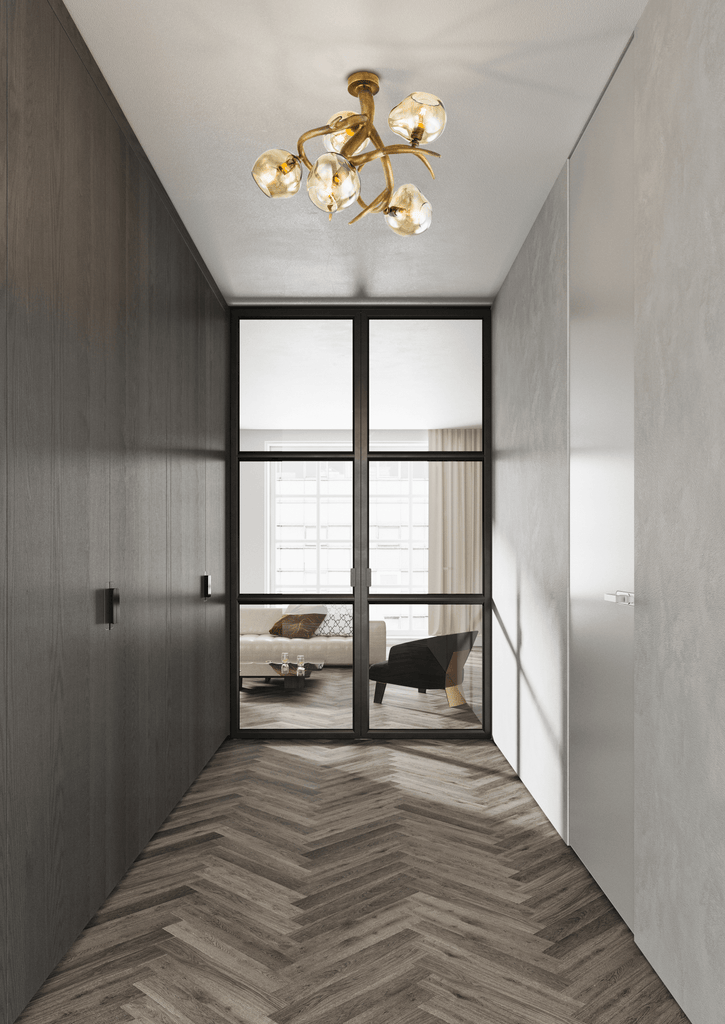 Ersa Ceiling Chandelier with five textured glass globes and a gold branch frame