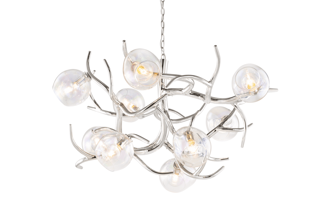 Modern chrome Ersa Chandelier Round with clear glass orb lights for elegant lighting