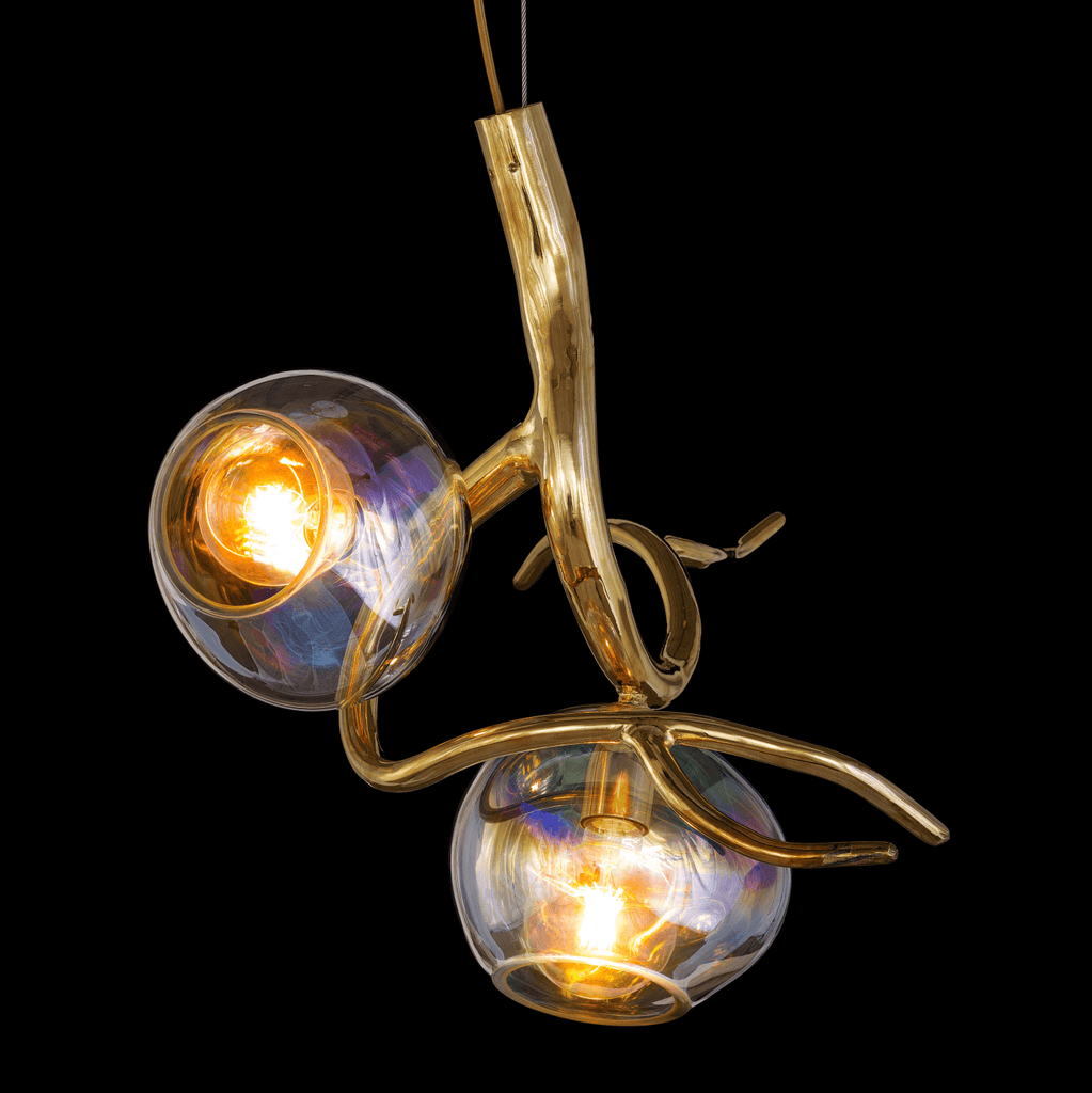 Modern Ersa Hanging Lamp Element with brass finish and iridescent glass globes