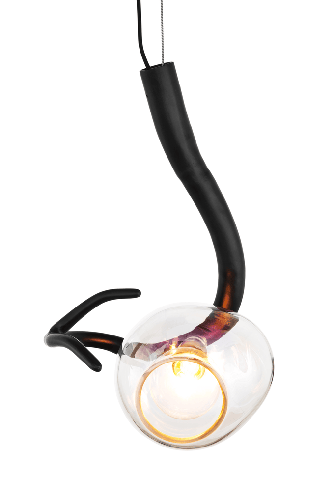 Ersa Hanging Lamp Element with black and clear glass, curved design, exposed bulb