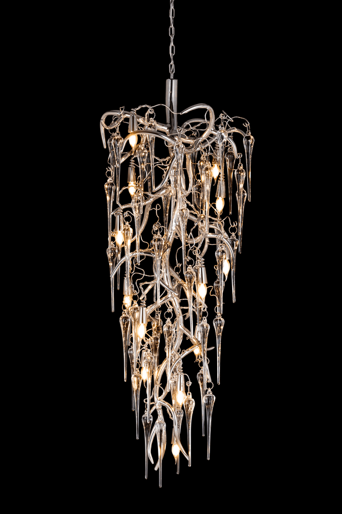 Illuminated Eve Icicles Chandelier Conical with numerous icicle-shaped pendants