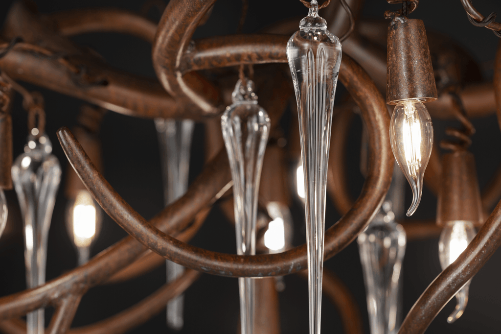 Eve Icicles Chandelier Oval with ornate metal design and glass icicle pendants