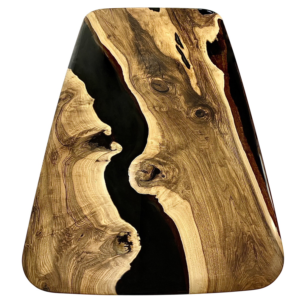 Live edge walnut wood and black epoxy resin Evohe Black River serving board