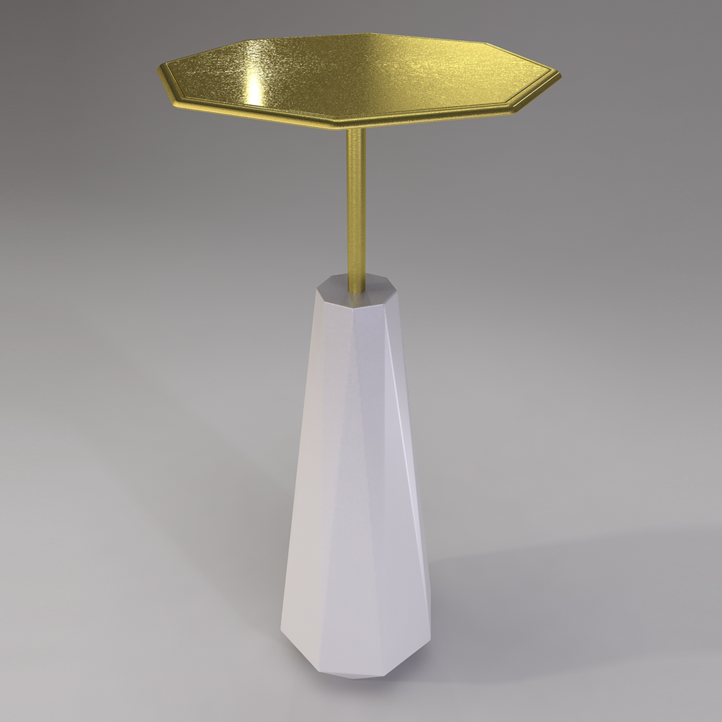 Modern hexagonal facet end table with gold top and white base for stylish decor