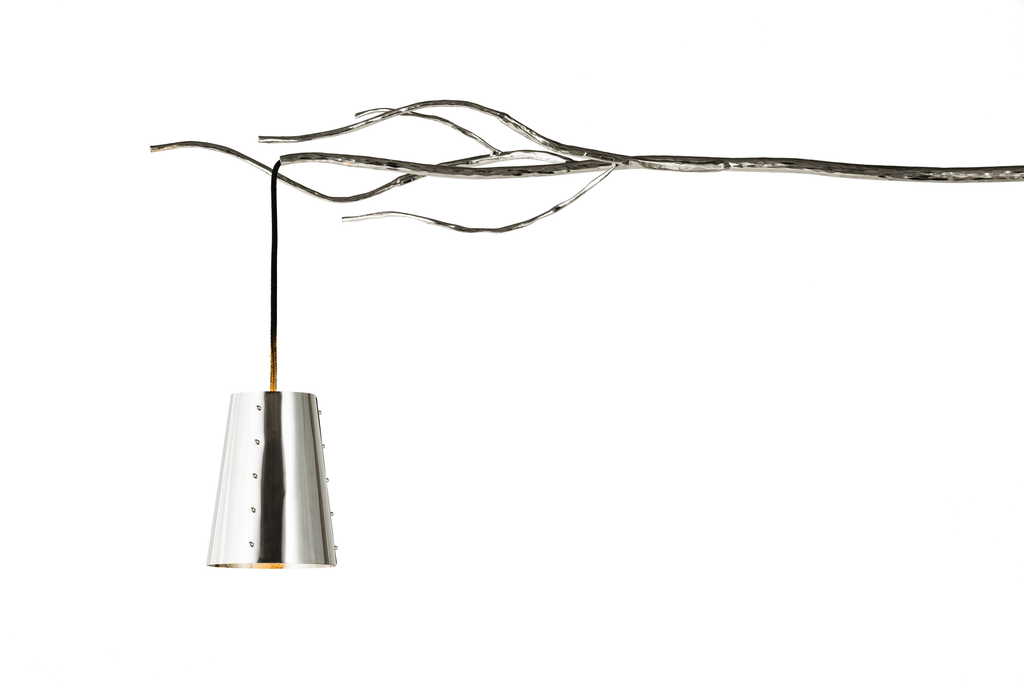Silver metal pendant lamp from the Flintstone Floor Lamp collection with conical shade