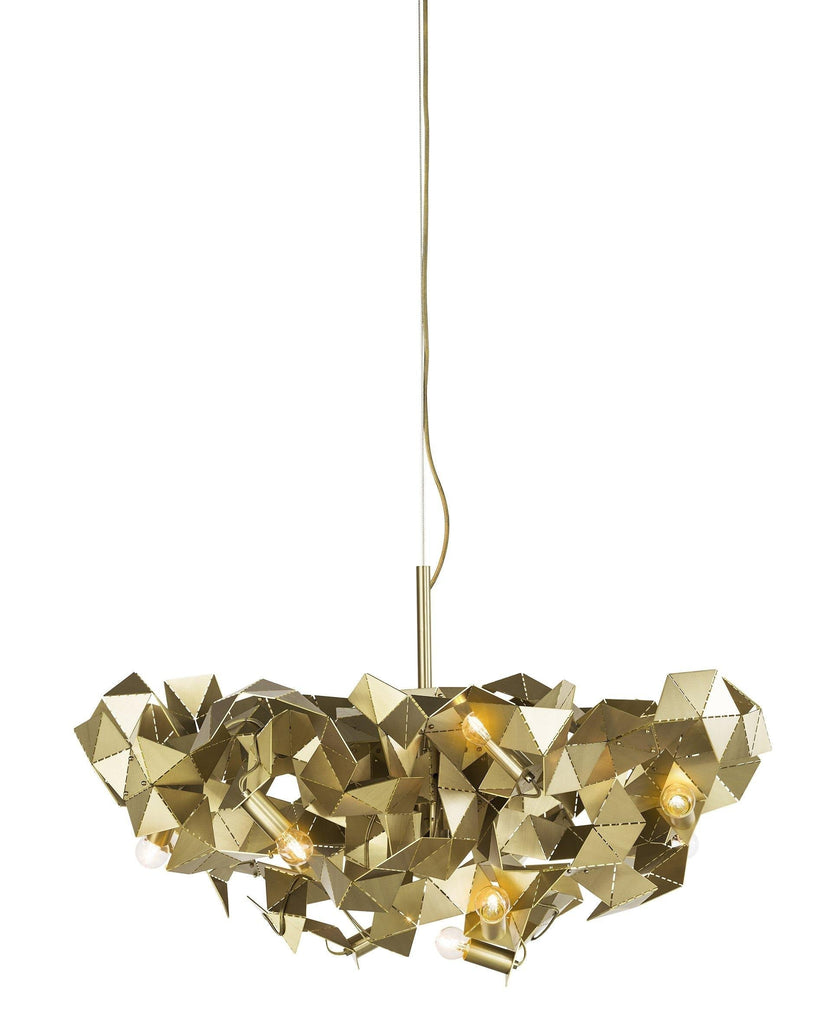 Modern gold-colored Fractal Chandelier Round with geometric design and exposed bulbs