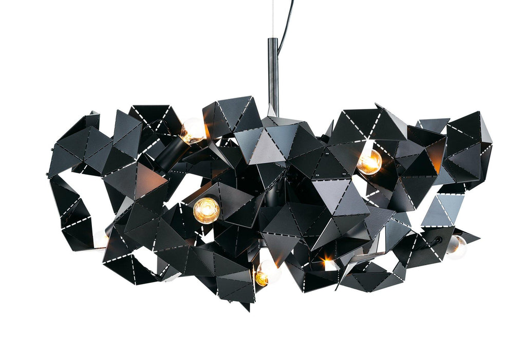 Modern black geometric Fractal Chandelier Round with multiple exposed bulbs for stylish lighting