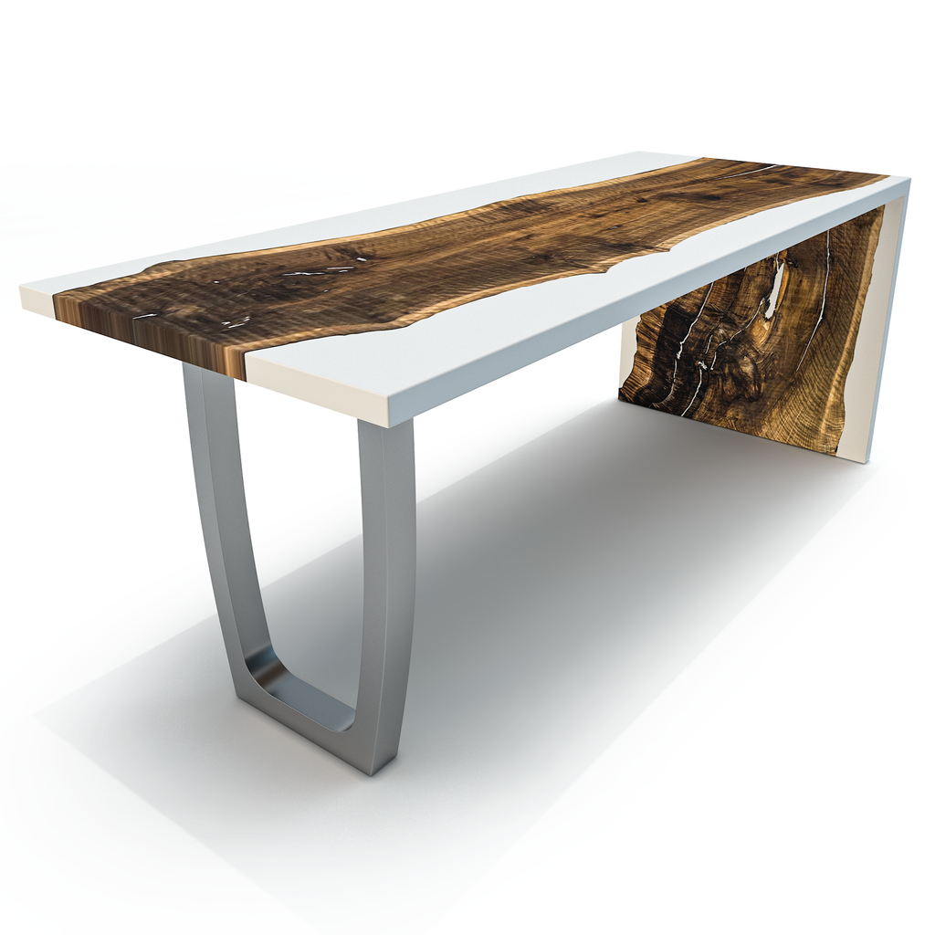 White Feronia Semi-Waterfall Walnut Wood Dining Table - ARDITI