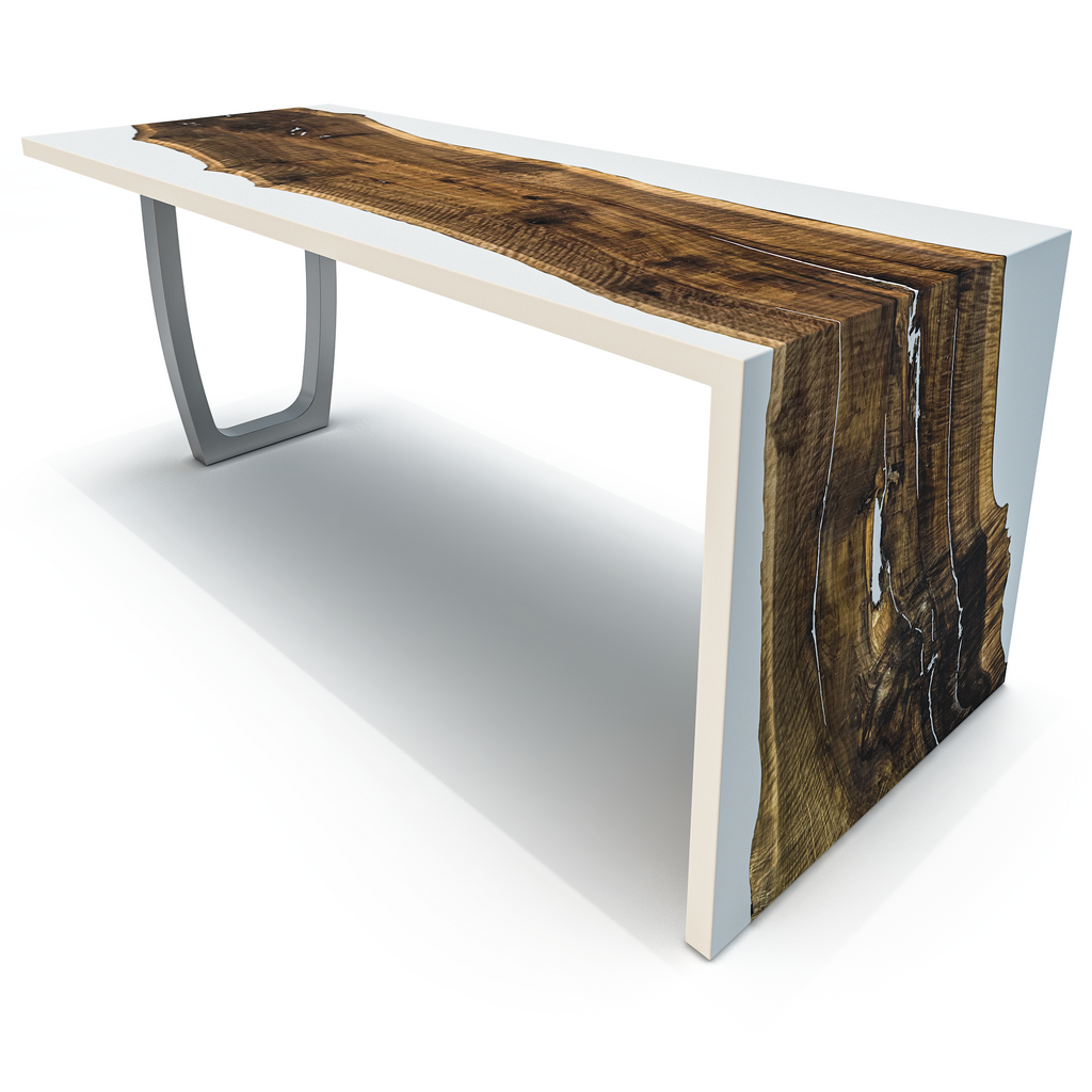 White Feronia Semi-Waterfall Walnut Wood Dining Table - ARDITI