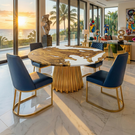 Brass Grazia Olive Round Dining Table