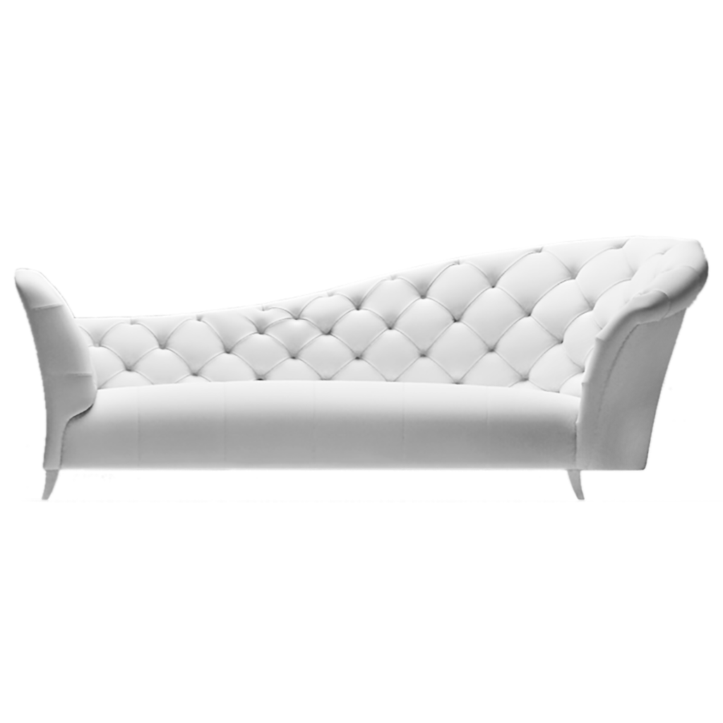 White tufted chaise lounge in Harry Hines Lounge for stylish relaxation