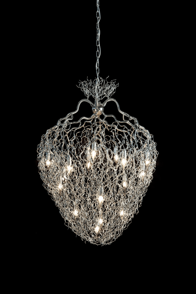 Silver Hollywood Chandelier Conical with organic branch design and exposed bulbs