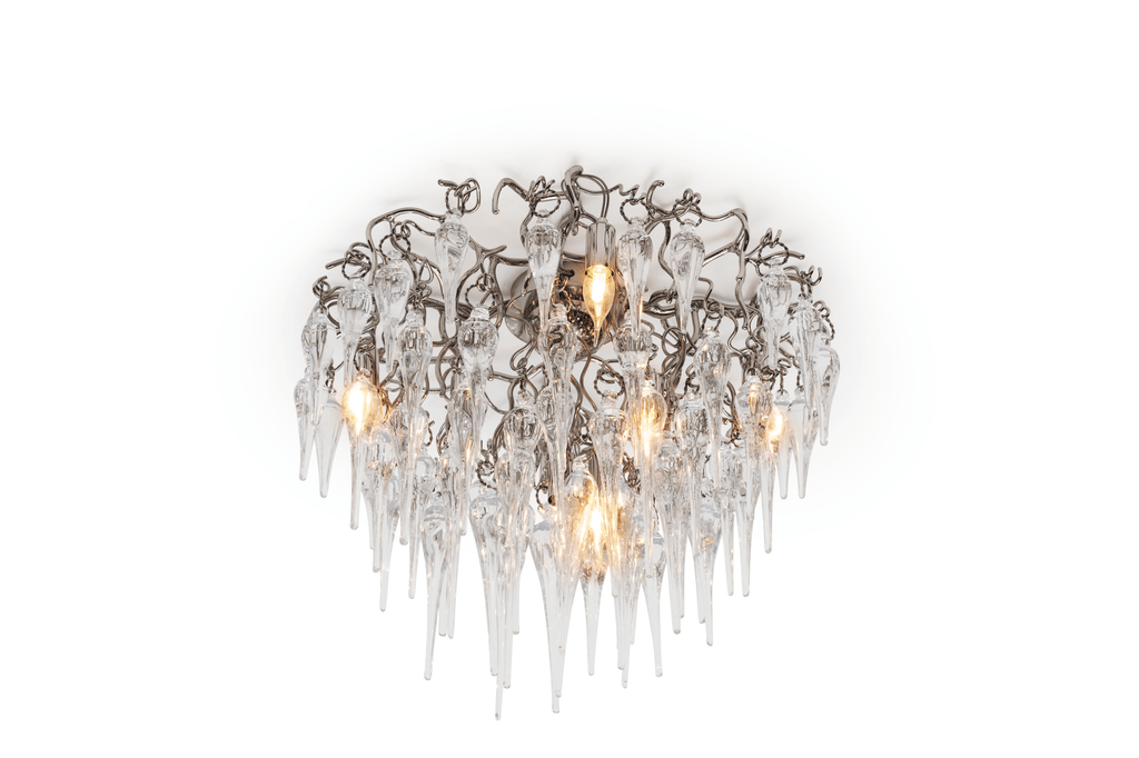 Hollywood Icicles Ceiling Lamp High with ornate glass icicles and exposed bulbs