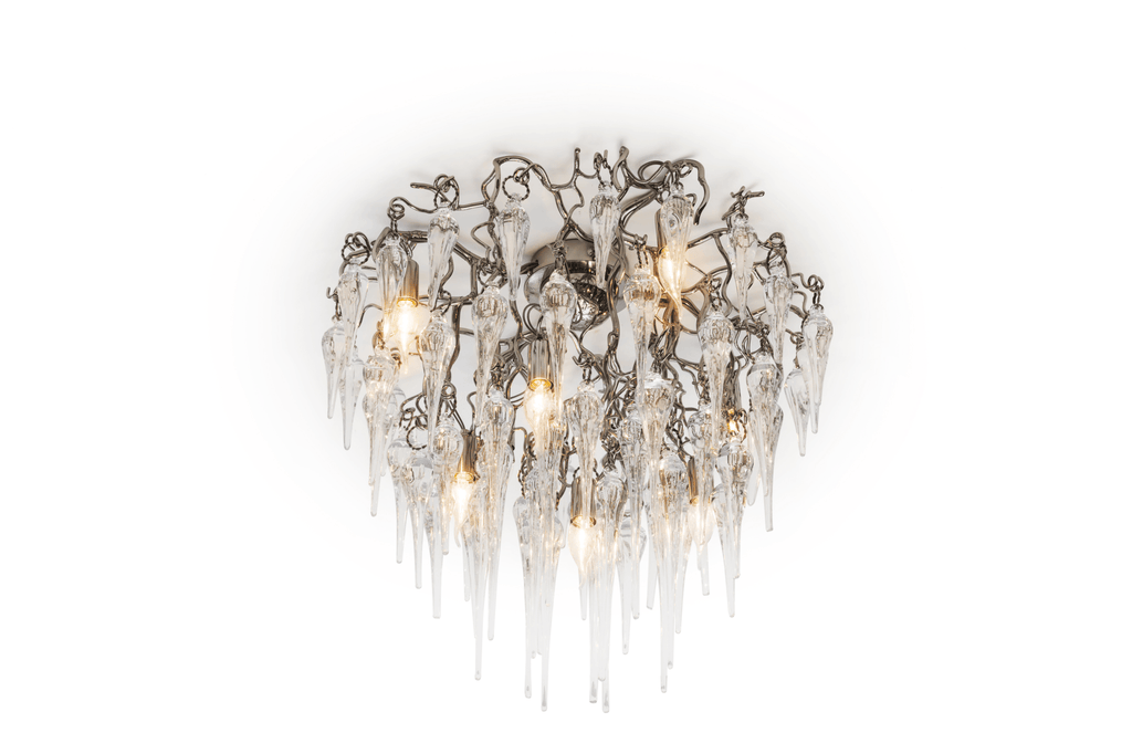 Hollywood Icicles Ceiling Lamp High featuring clear glass icicles and intricate metal frame