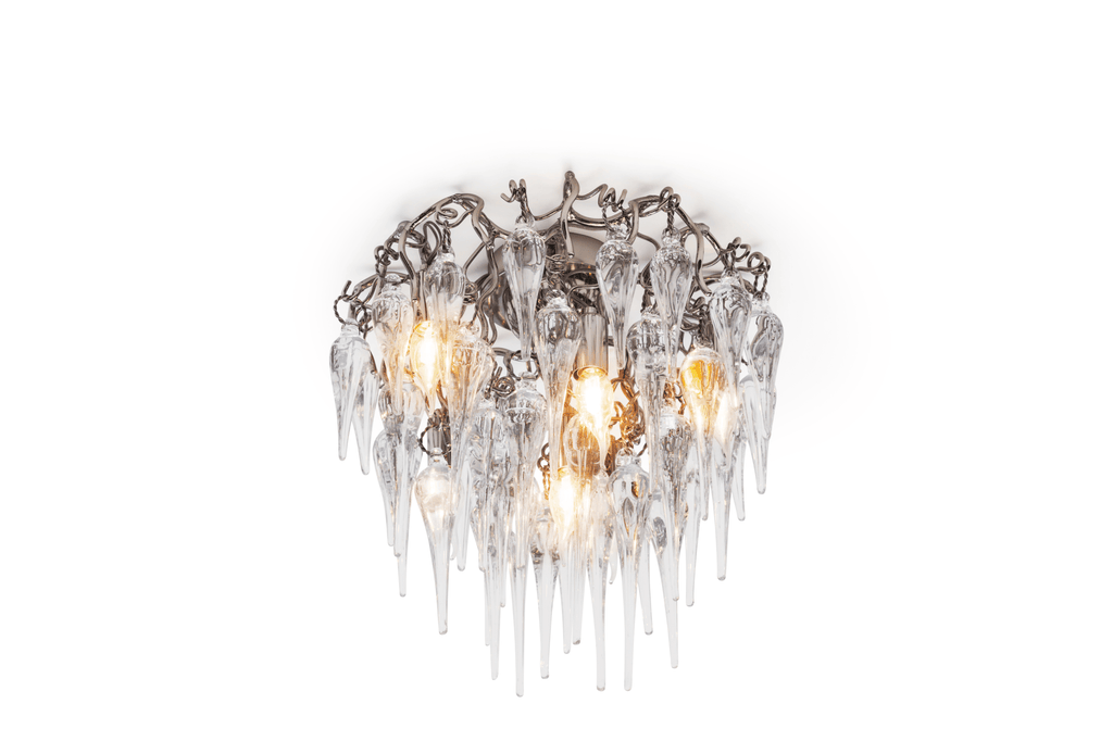 Hollywood Icicles Ceiling Lamp High with dark metal frame and clear glass icicle drops