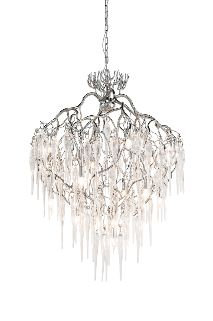 Hollywood Icicles Chandelier Conical with chrome finish and organic branch-like frame
