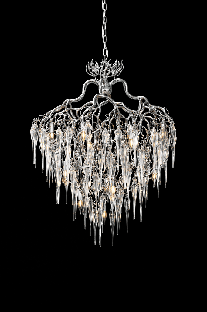 Hollywood Icicles Chandelier Conical featuring silvery branch frame and clear glass icicles