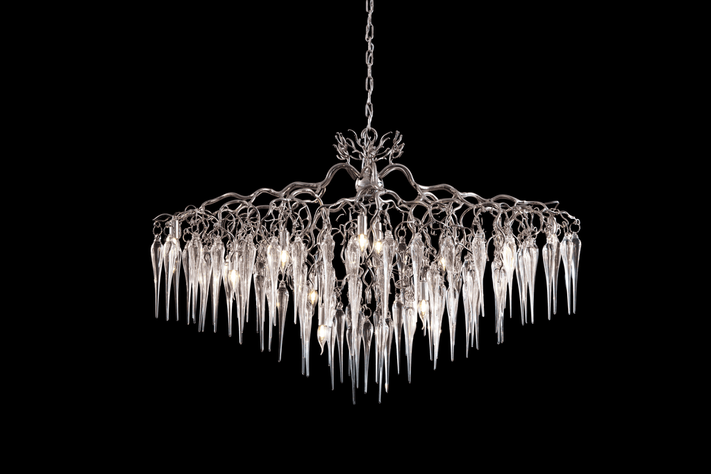 Hollywood Icicles Chandelier Oval with clear icicle-shaped glass adornments