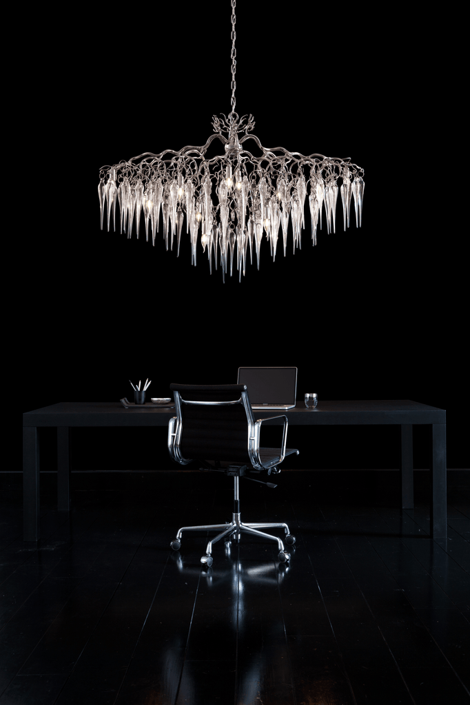 Hollywood Icicles Chandelier Oval illuminating modern office with icicle-shaped glass pendants