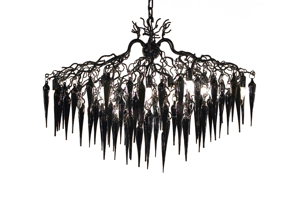 Dark Hollywood Icicles Chandelier Oval with intricate branch-like frame and icicle pendants
