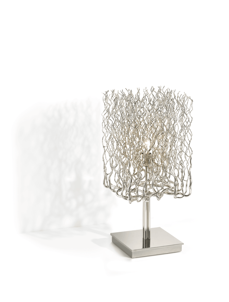 Hollywood Table Lamp with square base and decorative wavy metal wire lampshade