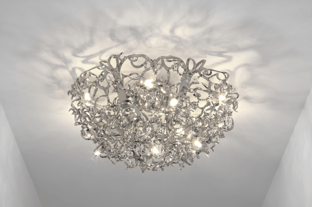 Icy Lady Ceiling Lamp featuring ornate silver-colored flush mount with multiple small bulbs